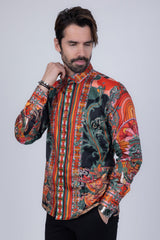 Barabas Wholesale Men's Rhinestone Floral Dragon Long Sleeve Shirts 4SPR11 Orange