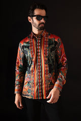 Barabas Wholesale Men's Rhinestone Floral Dragon Long Sleeve Shirts 4SPR11 orange