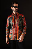 Barabas Wholesale Men's Rhinestone Floral Dragon Long Sleeve Shirts 4SPR11 orange