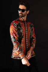 Barabas Wholesale Men's Rhinestone Floral Dragon Long Sleeve Shirts 4SPR11 Orange