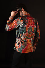 Barabas Wholesale Men's Rhinestone Floral Dragon Long Sleeve Shirts 4SPR11 Red
