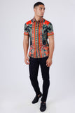 Barabas Wholesale Men's Rhinestone Floral Dragon Short Sleeve Shirt 4SSR11 Orange