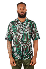 BARABAS Men's Knitted Crochet Button Down Short Sleeve Shirts 4SST02 Green Black