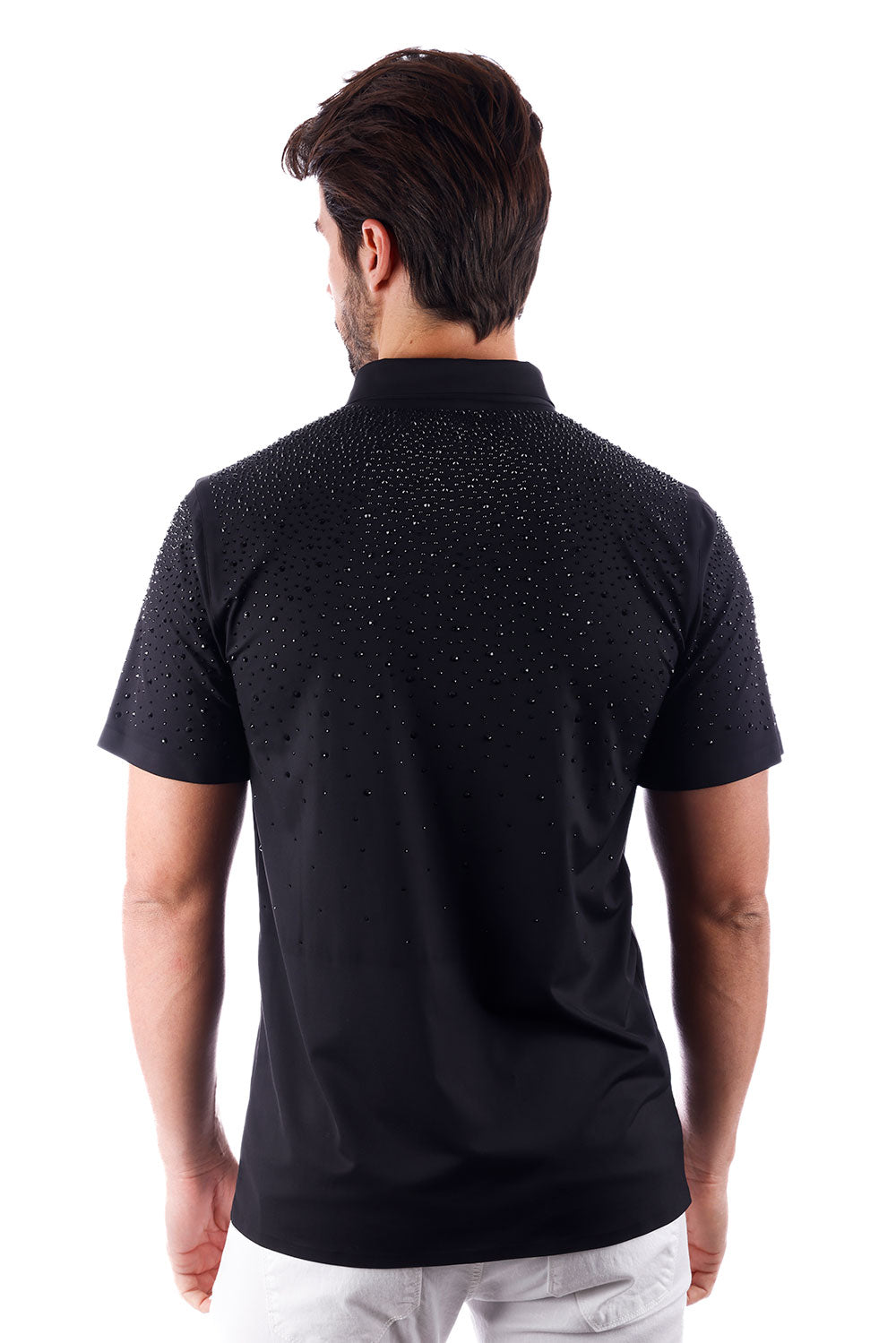 BARABAS Men's Wholesale Rhinestones Button Down Short Sleeve Shirts 4SST06 Black