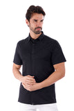 BARABAS Men's Wholesale Rhinestones Button Down Short Sleeve Shirts 4SST06 Black