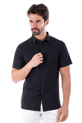 BARABAS Men's Wholesale Rhinestones Button Down Short Sleeve Shirts 4SST06 Black