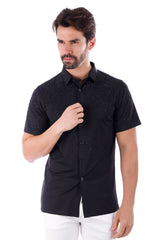 Barabas Wholesale Men's Rhinestones Button Down Short Sleeve Shirts 4SST06 Black