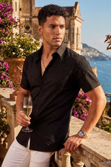Barabas Wholesale Men's Rhinestones Button Down Short Sleeve Shirts 4SST06 Black Black 