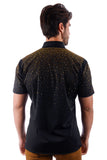 BARABAS Men's Wholesale Rhinestones Button Down Short Sleeve Shirts 4SST06 Black Gold