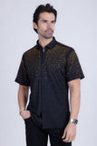 Barabas Wholesale Men's Rhinestones Button Down Short Sleeve Shirts 4SST06 Gold Black