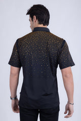 Barabas Wholesale Men's Rhinestones Button Down Short Sleeve Shirts 4SST06 Black Gold