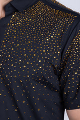 Barabas Wholesale Men's Rhinestones Button Down Short Sleeve Shirts 4SST06 Black Gold