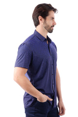 BARABAS Men's Wholesale Rhinestones Button Down Short Sleeve Shirts 4SST06 Navy Blue