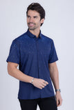 Barabas Wholesale Men's Rhinestones Button Down Short Sleeve Shirts 4SST06 Navy Blue