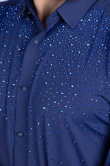 Barabas Wholesale Men's Rhinestones Button Down Short Sleeve Shirts 4SST06 Navy Blue