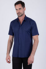 Barabas Wholesale Men's Rhinestones Button Down Short Sleeve Shirts 4SST06 Navy