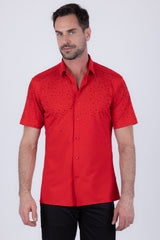 Barabas Wholesale Men's Rhinestones Button Down Short Sleeve Shirts 4SST06 Red