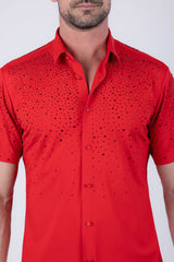 Barabas Wholesale Men's Rhinestones Button Down Short Sleeve Shirts 4SST06 Red