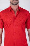 Barabas Wholesale Men's Rhinestones Button Down Short Sleeve Shirts 4SST06 Red