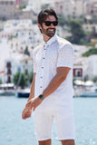 Barabas Wholesale Men's Rhinestones Button Down Short Sleeve Shirts 4SST06 White Gold