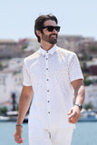 Barabas Wholesale Men's Rhinestones Button Down Short Sleeve Shirts 4SST06 White Gold
