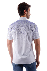 Barabas Wholesale Men's Rhinestones Button Down Short Sleeve Shirts 4SST06 White Blue