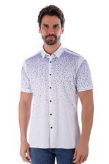 BARABAS Men's Wholesale Rhinestones Button Down Short Sleeve Shirts 4SST06 White Blue