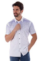 Barabas Wholesale Men's Rhinestones Button Down Short Sleeve Shirts 4SST06 White Blue