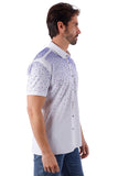 BARABAS Men's Wholesale Rhinestones Button Down Short Sleeve Shirts 4SST06 White Blue