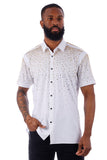 BARABAS Men's Wholesale Rhinestones Button Down Short Sleeve Shirts 4SST06 White Gold