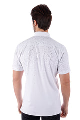 BARABAS Men's Wholesale Rhinestones Button Down Short Sleeve Shirts 4SST06 White Silver