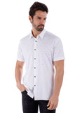 BARABAS Men's Wholesale Rhinestones Button Down Short Sleeve Shirts 4SST06 White Silver