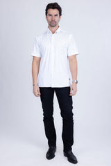 Barabas Wholesale Men's Rhinestones Button Down Short Sleeve Shirts 4SST06 White Silver