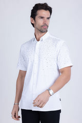 Barabas Wholesale Men's Rhinestones Button Down Short Sleeve Shirts 4SST06 White Silver