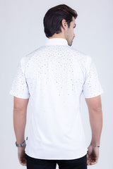 Barabas Wholesale Men's Rhinestones Button Down Short Sleeve Shirts 4SST06 White Silver