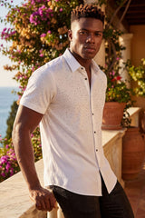 Barabas Wholesale Men's Rhinestones Button Down Short Sleeve Shirts 4SST06 White Silver