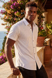 Barabas Wholesale Men's Rhinestones Button Down Short Sleeve Shirts 4SST06 White Silver