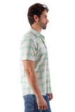 BARABAS Men's Wholesale Striped Checkered Short Sleeve Shirts 4SST09 Green White