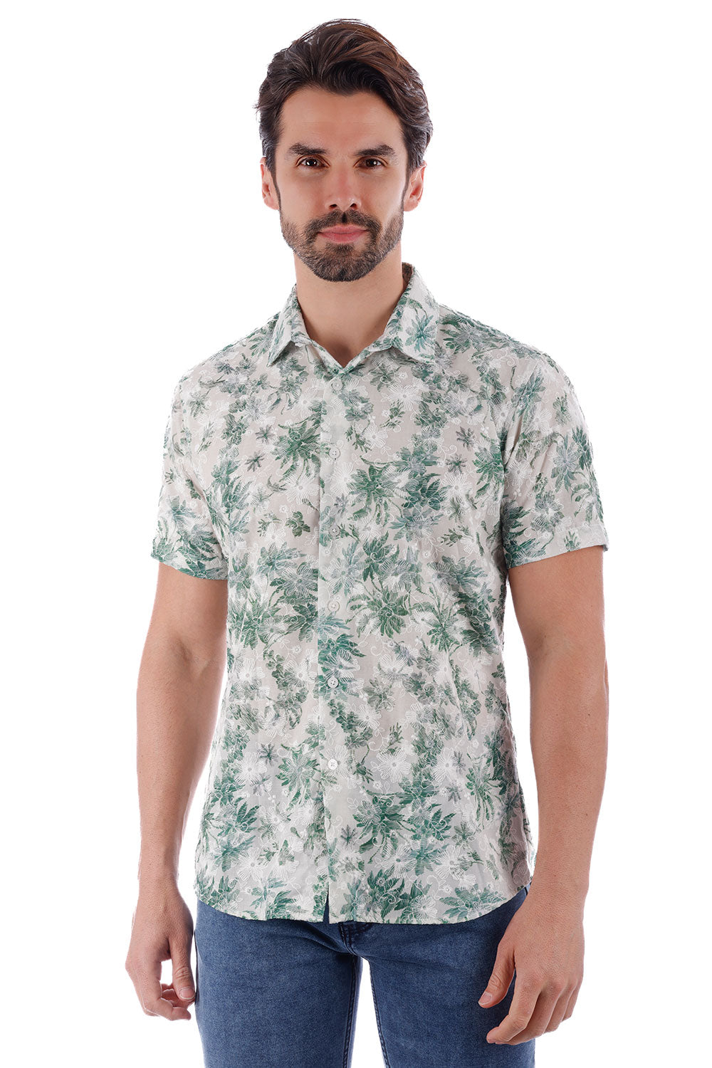 BARABAS Men's Wholesale Floral Button Down Short Sleeve Shirts 4SST11 Green