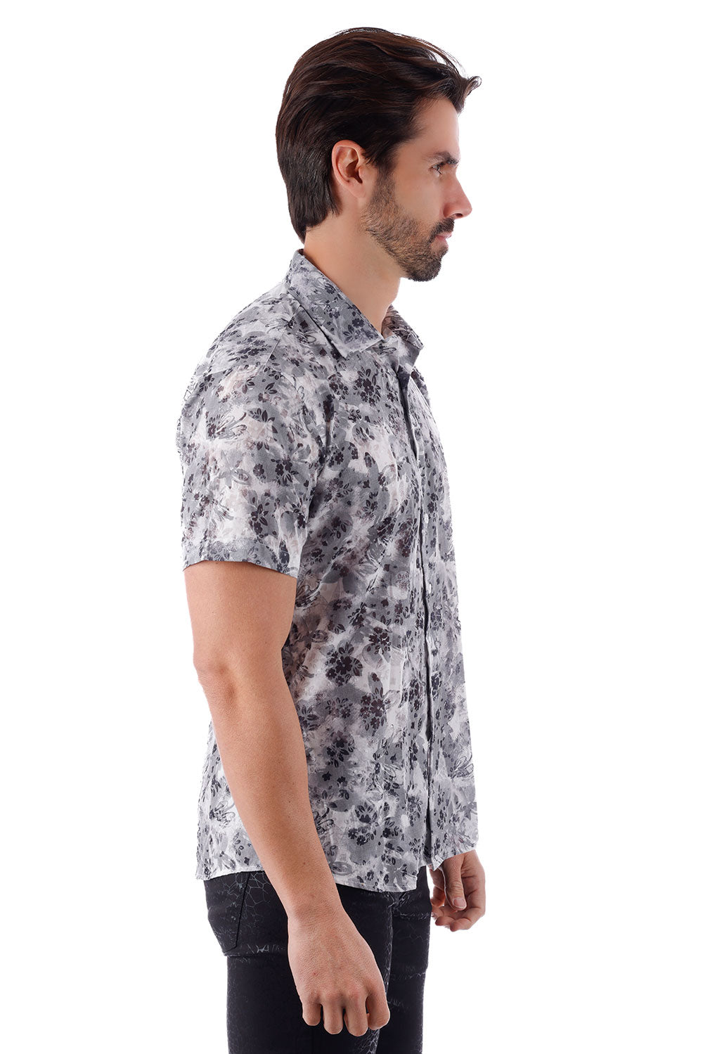 BARABAS Men's Wholesale Floral Rose Button Down Short Sleeve Shirts 4SST12 Grey