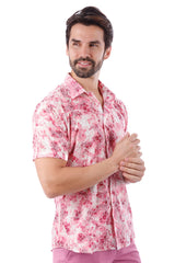 BARABAS Men's Wholesale Floral Rose Button Down Short Sleeve Shirts 4SST12 Pink