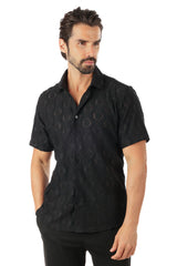 BARABAS Men's Wholesale Floral Rose Button Down Short Sleeve Shirts 4SST13 Black