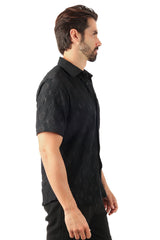 BARABAS Men's Wholesale Floral Rose Button Down Short Sleeve Shirts 4SST13 Black