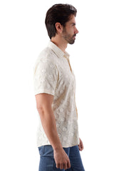 BARABAS Men's Wholesale Floral Rose Button Down Short Sleeve Shirts 4SST13 Cream