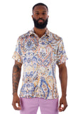 BARABAS Men's Wholesale Tribal Button Down Short Sleeve Shirts 4SST15 White Blue