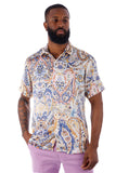 BARABAS Men's Wholesale Tribal Button Down Short Sleeve Shirts 4SST15 White Blue