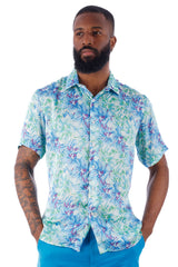 BARABAS Men's Wholesale Floral Button Down Short Sleeve Shirts 4SST16 Blue