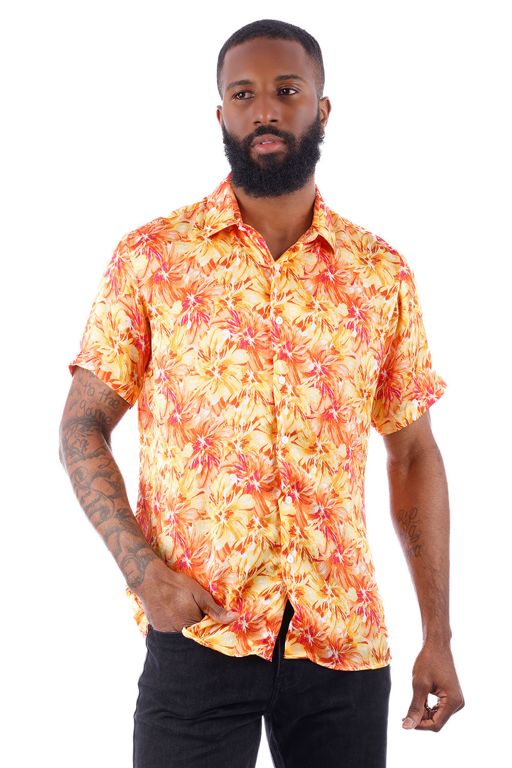 BARABAS Men's Wholesale Floral Button Down Short Sleeve Shirts 4SST16 Orange