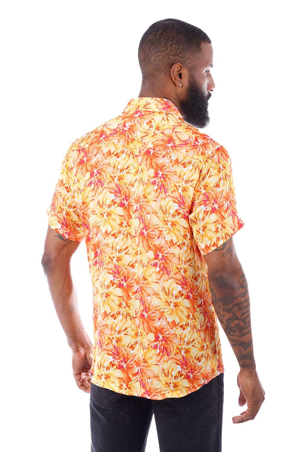 BARABAS Men's Wholesale Floral Button Down Short Sleeve Shirts 4SST16 Orange