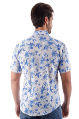 BARABAS Men's Wholesale Floral Linen Button Down Short Sleeve Shirts 4SST17 White Blue